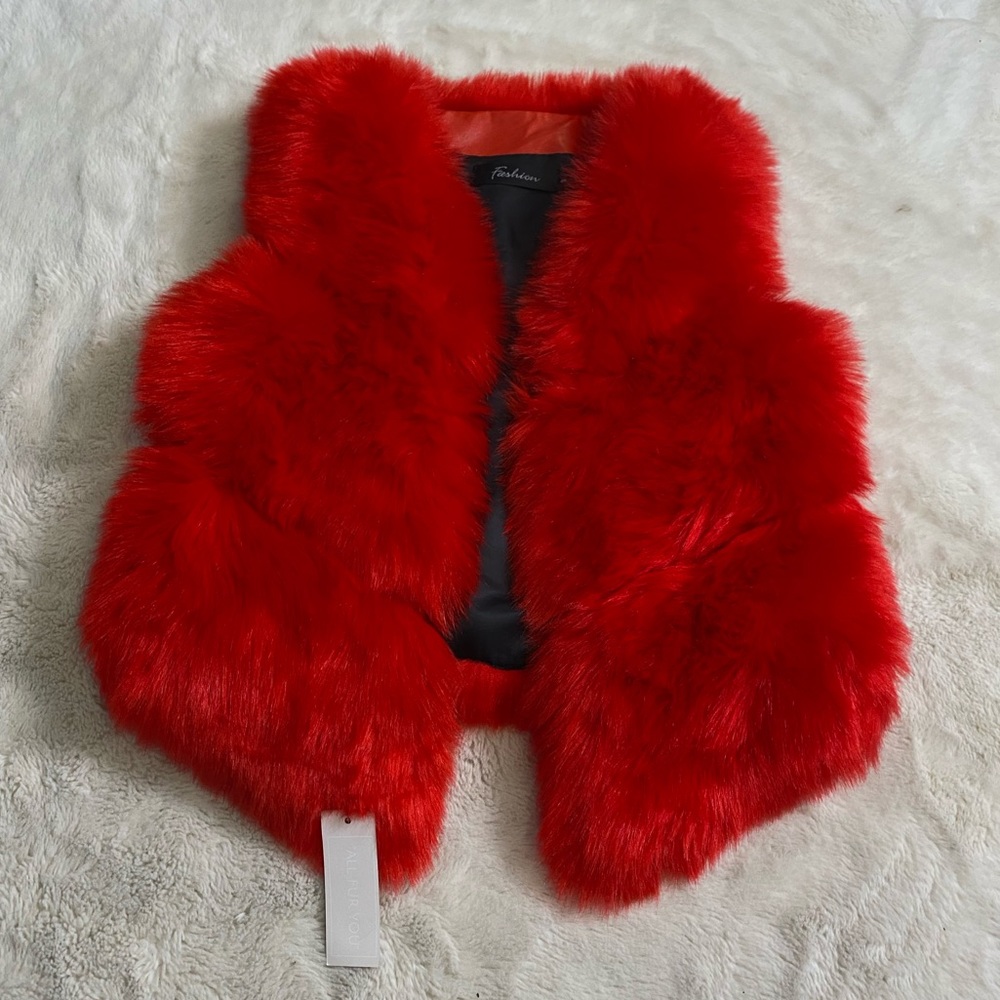 New Red Faux Fur Vest